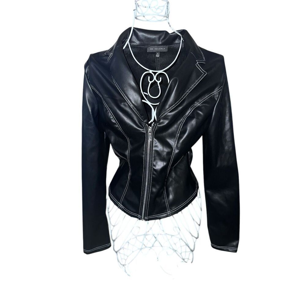NEW WITH TAGS No Vacancy Jacket Faux Leather Applique Moto Jacket SIZE large ret